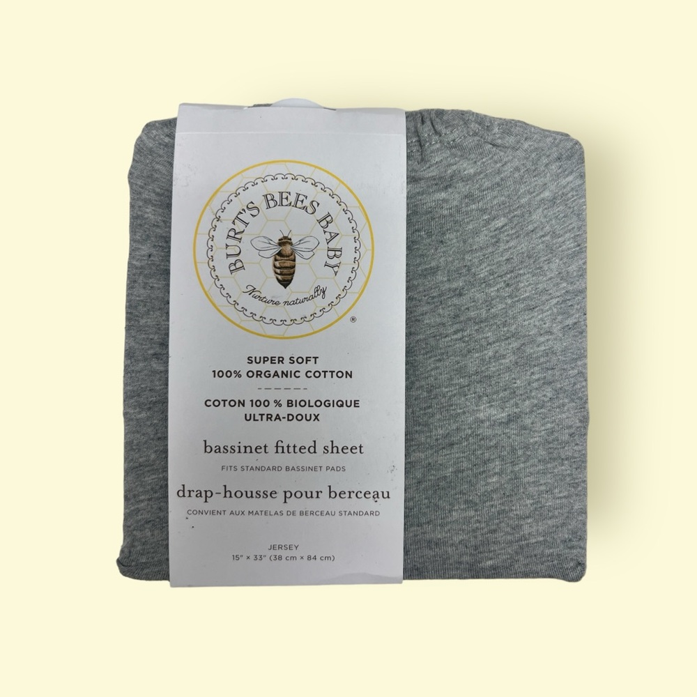 Burt’s Bees Baby 100% organic cotton bassinet fitted sheet grey NEW WITH TAGS
